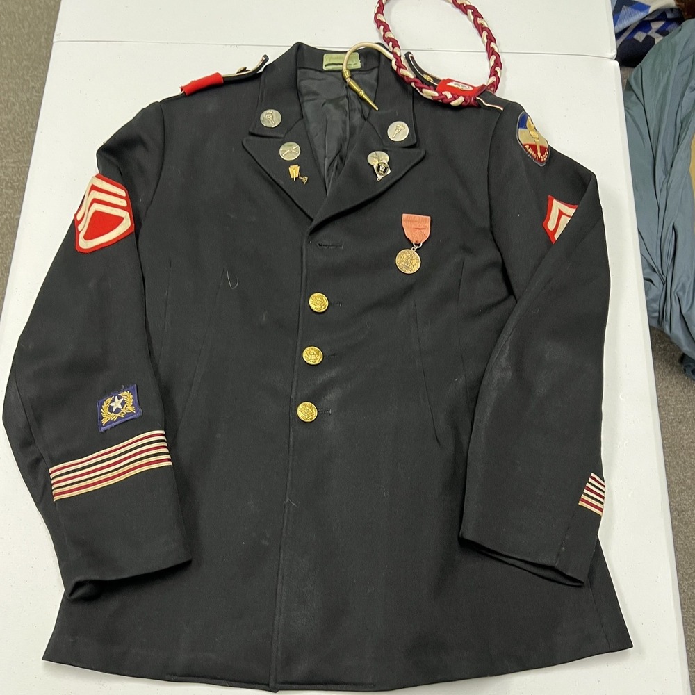 Vintage Military Dress Uniform Jacket Mens S 38r Black Sergeant Stripes B1